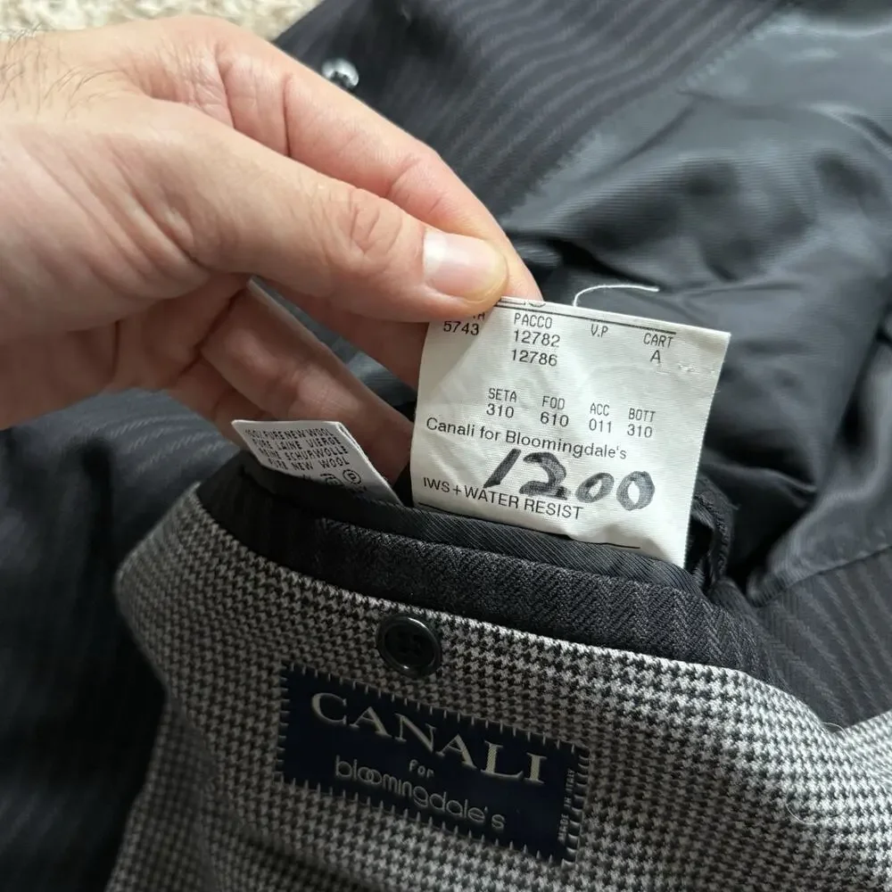 Vintage Canali Made In Italy Thick Wool Black Striped Long Suit Jacket Size 54L